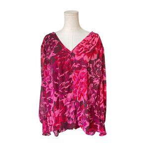 Cynthia Steffe Dark Floral Long Sleeve Plus Size Top 3X Blouse Chiffon Feminine